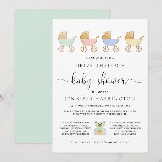 Rijden door Baby shower | Retro Carriages Parade Kaart (Voorkant / Achterkant)