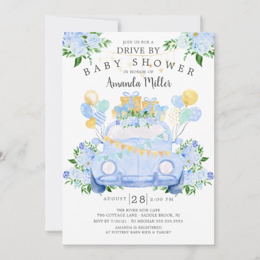 Rijden door Boys Baby shower Invitation Kaart (Voorkant)