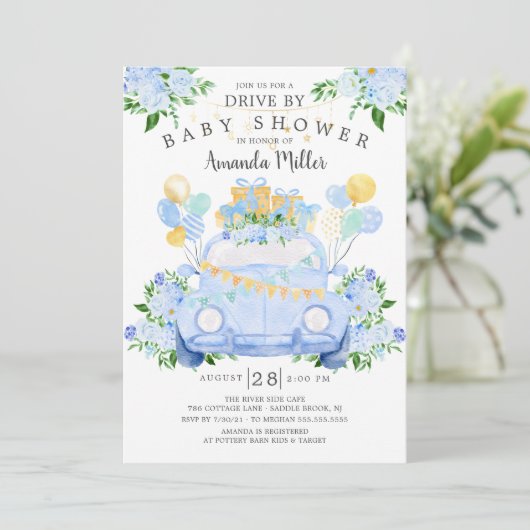 Rijden door Boys Baby shower Invitation Kaart (Staand voorkant)