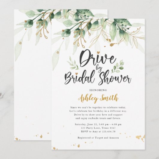 Rijden door bruidsdouche Uitnodiging Greenery Show (Voorkant / Achterkant)