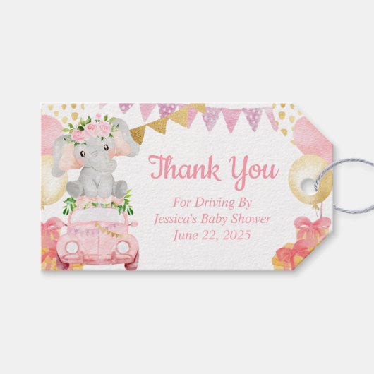 Rijden door Elephant Baby shower Dank u Label Cadeaulabel (Voorkant (Horizontaal))