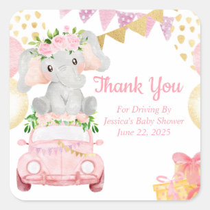 Rijden door Elephant Baby shower Dank u Sticker