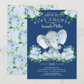 Rijden door Elephant Boys Baby shower Invitation Kaart (Voorkant / Achterkant)