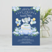 Rijden door Elephant Boys Baby shower Invitation Kaart (Staand voorkant)