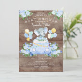 Rijden door Elephant Boys Baby shower Invitation Kaart (Staand voorkant)