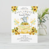 Rijden door Elephant Neutral Baby shower Invitatio Kaart (Staand voorkant)