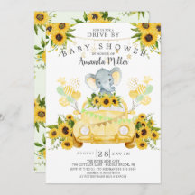 Rijden door Elephant Neutral Baby shower Invitatio