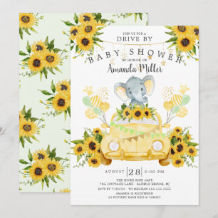 Rijden door Elephant Neutral Baby shower Invitatio Kaart