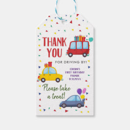 Rijden door Kind's Verjaardagsfeestparade Dank u L Cadeaulabel