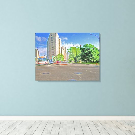 Rijden door Lincoln Avenue Canvas Afdruk (Insitu (Houten vloer))