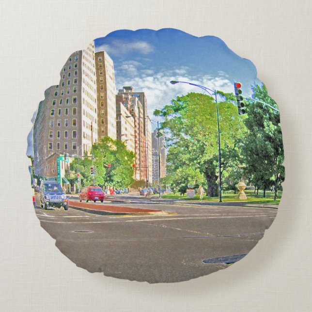 Rijden door Lincoln Avenue Rond Kussen (Voorkant)