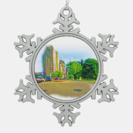 Rijden door Lincoln Avenue Tin Sneeuwvlok Ornament