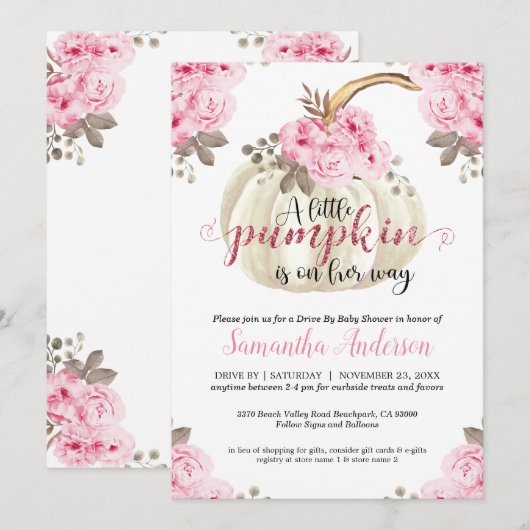Rijden door Little Pumpkin Pink Floral Baby shower Kaart (Voorkant / Achterkant)
