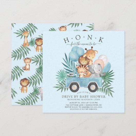Rijden door Oerwoud Animals Boys Baby shower Kaart (Voorkant / Achterkant)