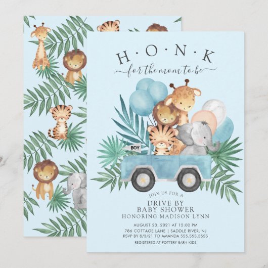 Rijden door Oerwoud Animals Boys Baby shower Kaart (Voorkant / Achterkant)