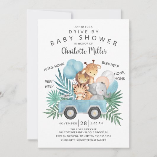 Rijden door Oerwoud Animals Boys Baby shower Kaart (Voorkant)