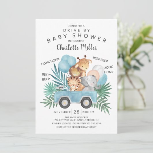 Rijden door Oerwoud Animals Boys Baby shower Kaart (Staand voorkant)