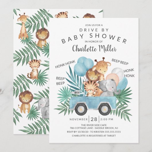 Rijden door Oerwoud Animals Boys Baby shower Kaart (Voorkant / Achterkant)