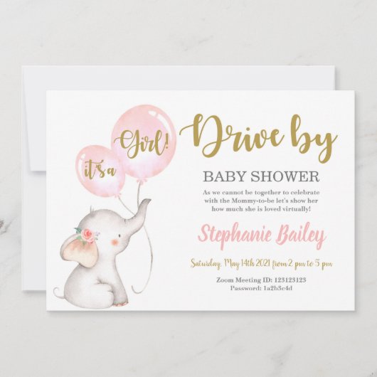 Rijden door olifant Baby shower meisje Kaart (Voorkant)