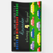 Rijden door verjaardagsparade auto's kleurrijke pa spandoek (Verticaal)