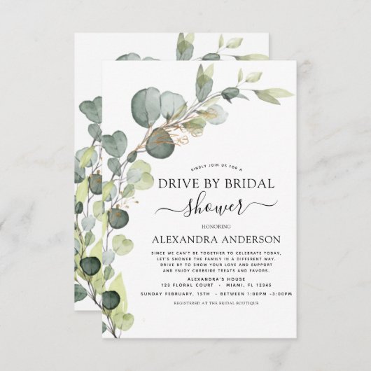 Rijden door Vrijgezellenfeest Greenery Eucalyptus Kaart (Voorkant / Achterkant)