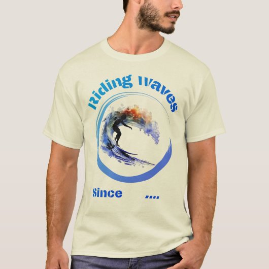 Rijden golven sinds... levendige kleuren surfer on t-shirt (Voorkant)