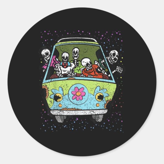 Rijden Hippie Van Halloween Kostuum Retro Botten Ronde Sticker (Voorkant)