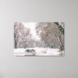 Rijden in de winter canvas afdruk