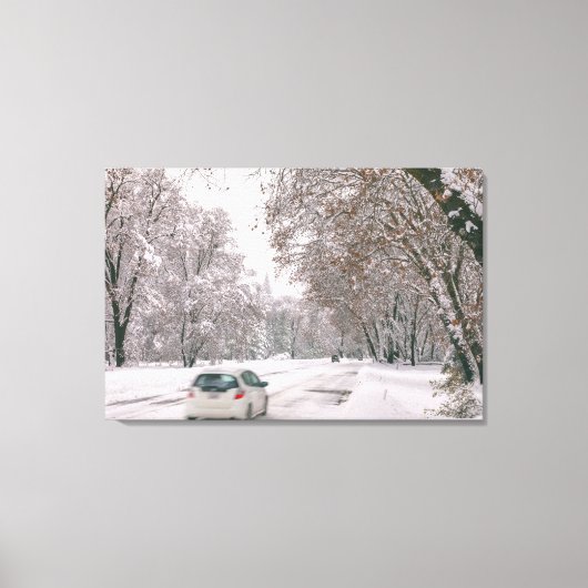 Rijden in de winter canvas afdruk (Voorkant)