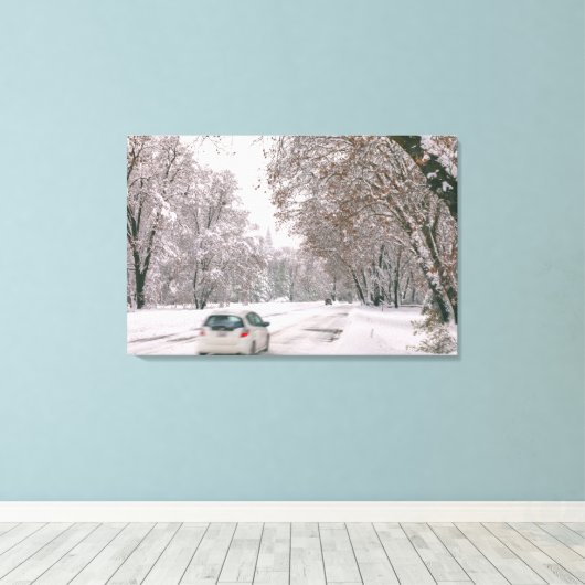 Rijden in de winter canvas afdruk (Insitu (Houten vloer))