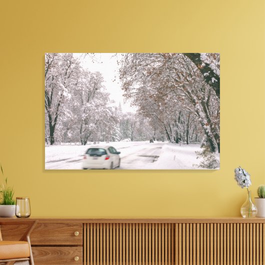 Rijden in de winter canvas afdruk (Insitu (Woonkamer))