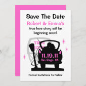 Rijden in Passen getrouwd Bewaar de datumaankondig Save The Date (Voorkant / Achterkant)