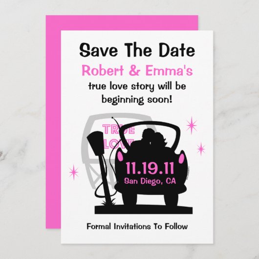 Rijden in Passen getrouwd Bewaar de datumaankondig Save The Date (Voorkant / Achterkant)