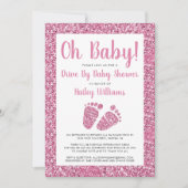 Rijden met Baby roze Baby shower met glitter Feet Kaart (Voorkant)