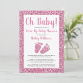 Rijden met Baby roze Baby shower met glitter Feet Kaart (Staand voorkant)