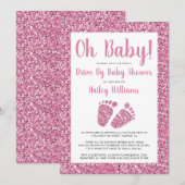 Rijden met Baby roze Baby shower met glitter Feet Kaart (Voorkant / Achterkant)