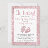 Rijden met Baby roze Baby shower met glitter Feet Kaart (Voorkant)