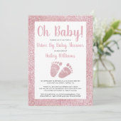 Rijden met Baby roze Baby shower met glitter Feet Kaart (Staand voorkant)