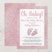 Rijden met Baby roze Baby shower met glitter Feet Kaart (Voorkant / Achterkant)