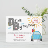 Rijden met Baby shower Blue Car and Balloons Kaart (Staand voorkant)