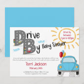 Rijden met Baby shower Blue Car and Balloons Kaart (Voorkant / Achterkant)