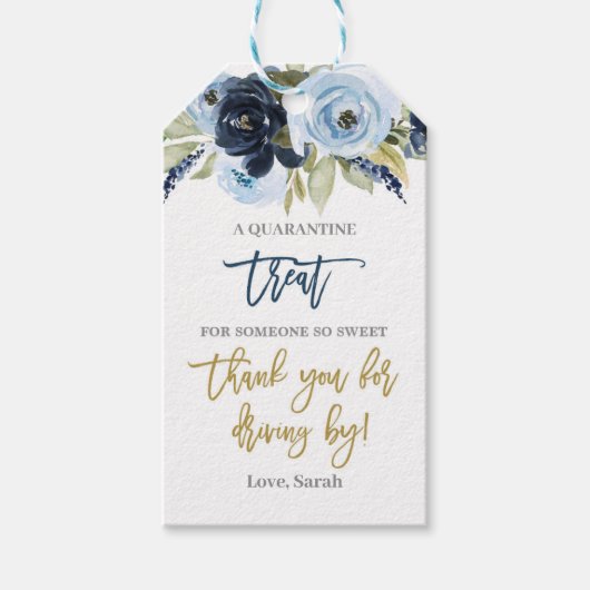 Rijden met blauwe bloemen cadeaulabel (Voorkant)