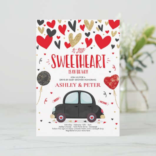 Rijden met de Valentijn Baby shower Sweetheart Red Kaart (Staand voorkant)
