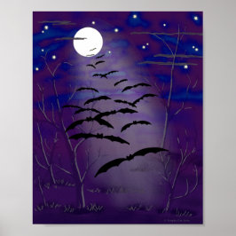 Rijden met Full White Moon en Bats Poster