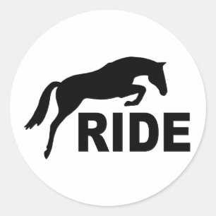 RIJDEN met springpaard (zwart) Ronde Sticker