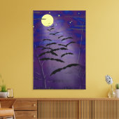 Rijden met volgele maan en vleermuizen canvas afdruk (Insitu (Woonkamer))