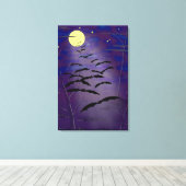 Rijden met volgele maan en vleermuizen canvas afdruk (Insitu (Houten vloer))