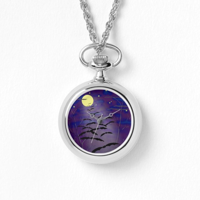 Rijden met volgele maan en vleermuizen horloge (Voorkant)