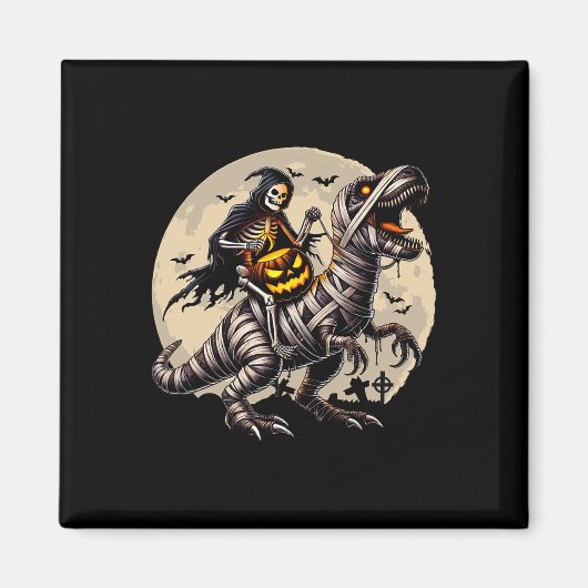 Rijden Mummy Dinosaur T Rex Pumpkin Funny Hallowee Magneet (Voorkant)