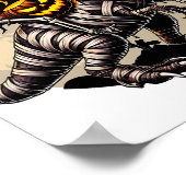 Rijden Mummy Dinosaur T Rex Pumpkin Funny Hallowee Poster (Hoek)